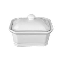 Terrine rectangulaire avec couvercle. Cette terrine en porcelaine sera idéale pour concevoir vos patés. De plus, grace à son jol